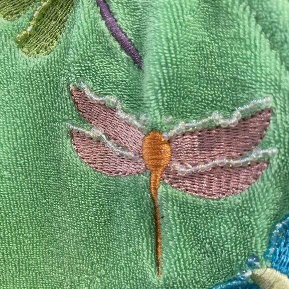 Quacker Factory Top Women XS Green Terry Cloth Dragonfly Beaded Embroidered - Picture 4 of 9